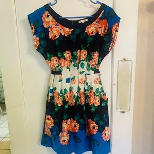 Just ginger Womens Blue Casual Tie Back Dress Exposed Zipper W/Pockets Sz M.